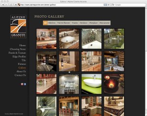 screenshot of sortable website gallery created for alpinegranite.com