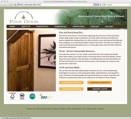website design for Pine Door Manufacturing, Darby, Montana