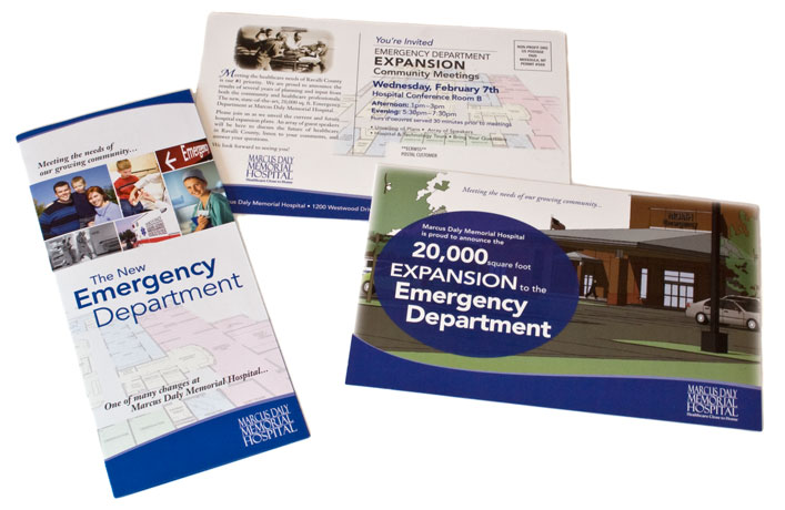 brochure and postcard for Marcus Daly Memorial Hospital Emergency Department