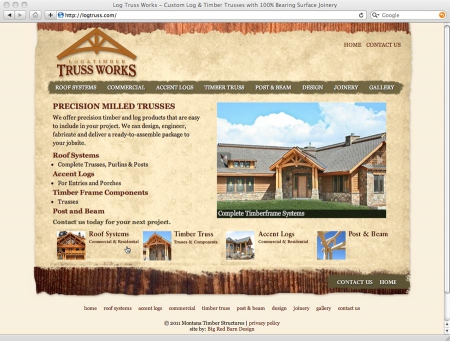 log truss web site design screenshot