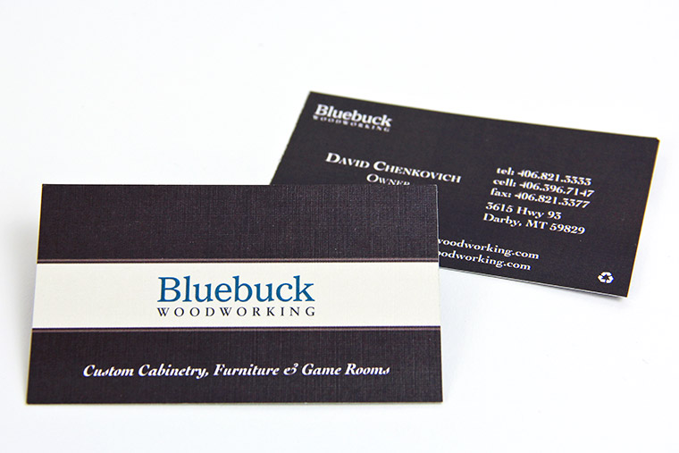 Business Card Design for Bluebuck Woodworking of Darby, Montana