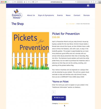 image of shopping cart website created for emma's house children advocacy center